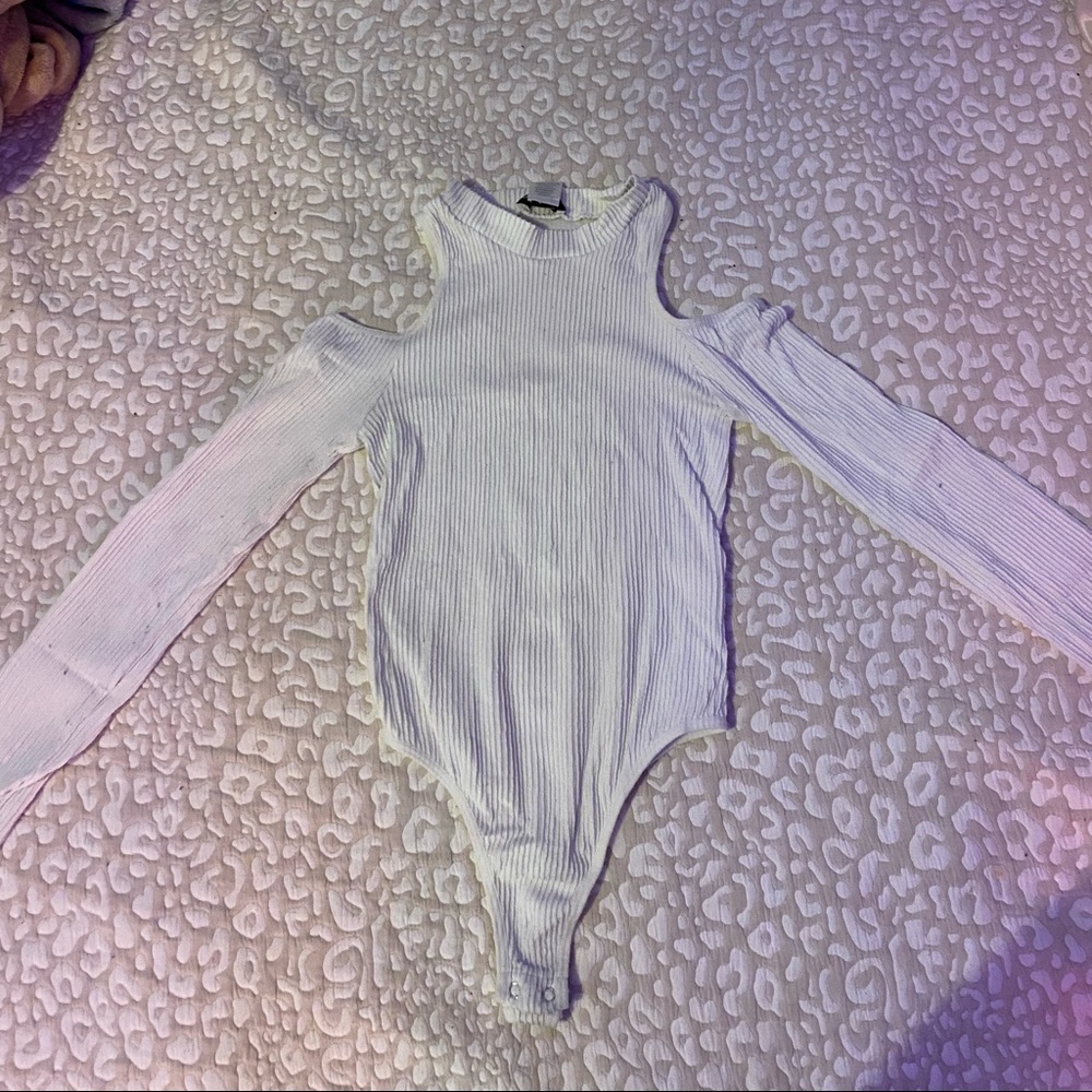 White Ribbed Long Sleeve Bodysuit